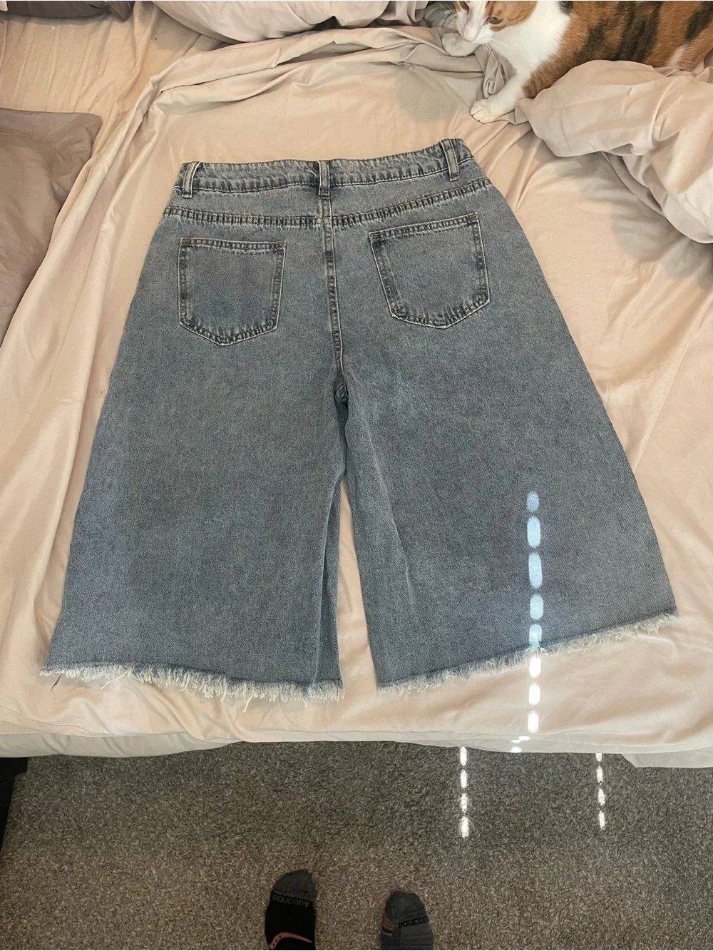 Distressed Light Blue Denim Long Shorts